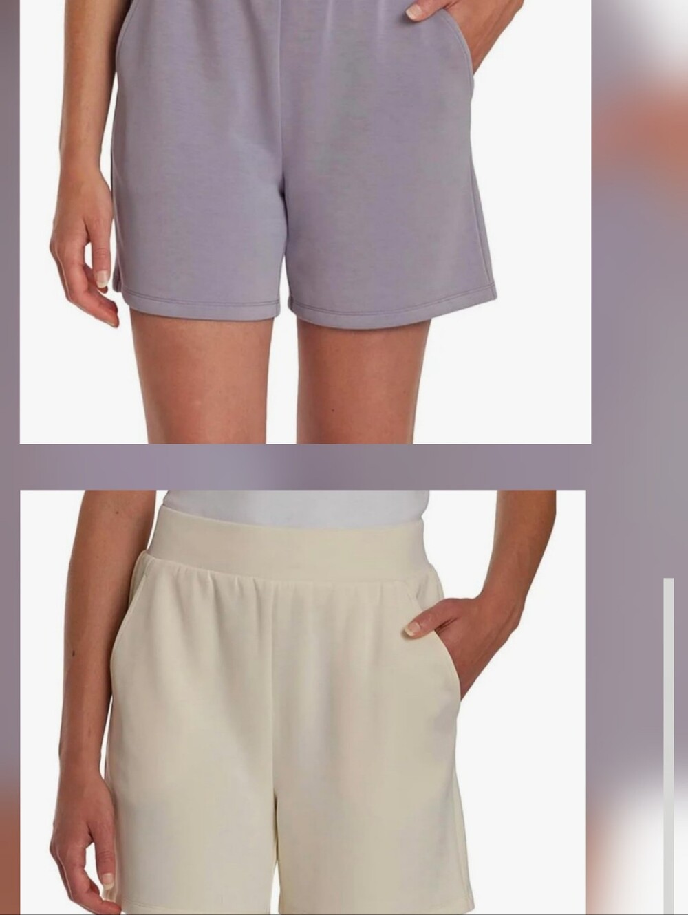 Lazypants Lounge Shorts 2 Pair, Lilac Grey & Cream, XL, Women’s Elastic Waist,